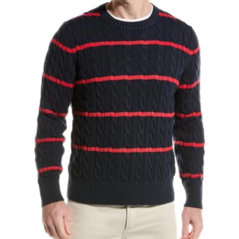 Brooks Brothers Mens Cableknit Gauge Cotton Crewneck Sweater